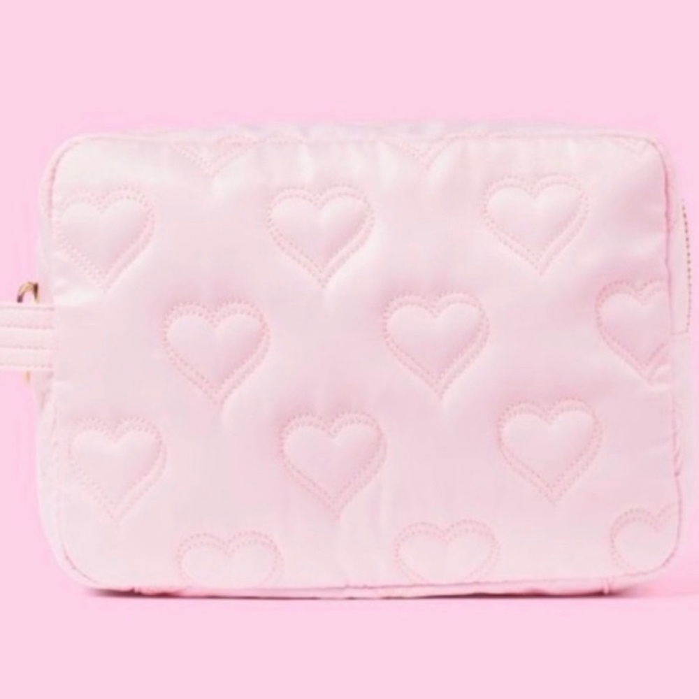 Stoney Clover Lane Pink Quilted Hearts Large Pouch